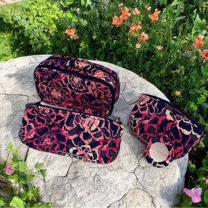 Vera Bradley Cosmetic Set in Katalina Pink Floral Quilted Bags Navy, Pink, Cream